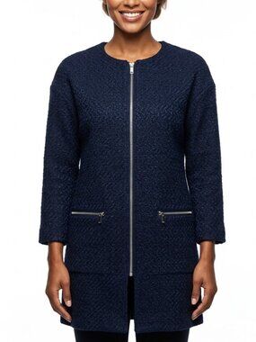 B.Sweet Charcoal Bouclé Wool Blend Moto Zip Car Coat Sz Small